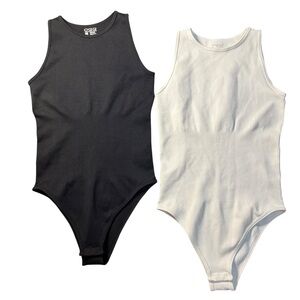 Bundle - Black and White Ribbed Bodysuit Set